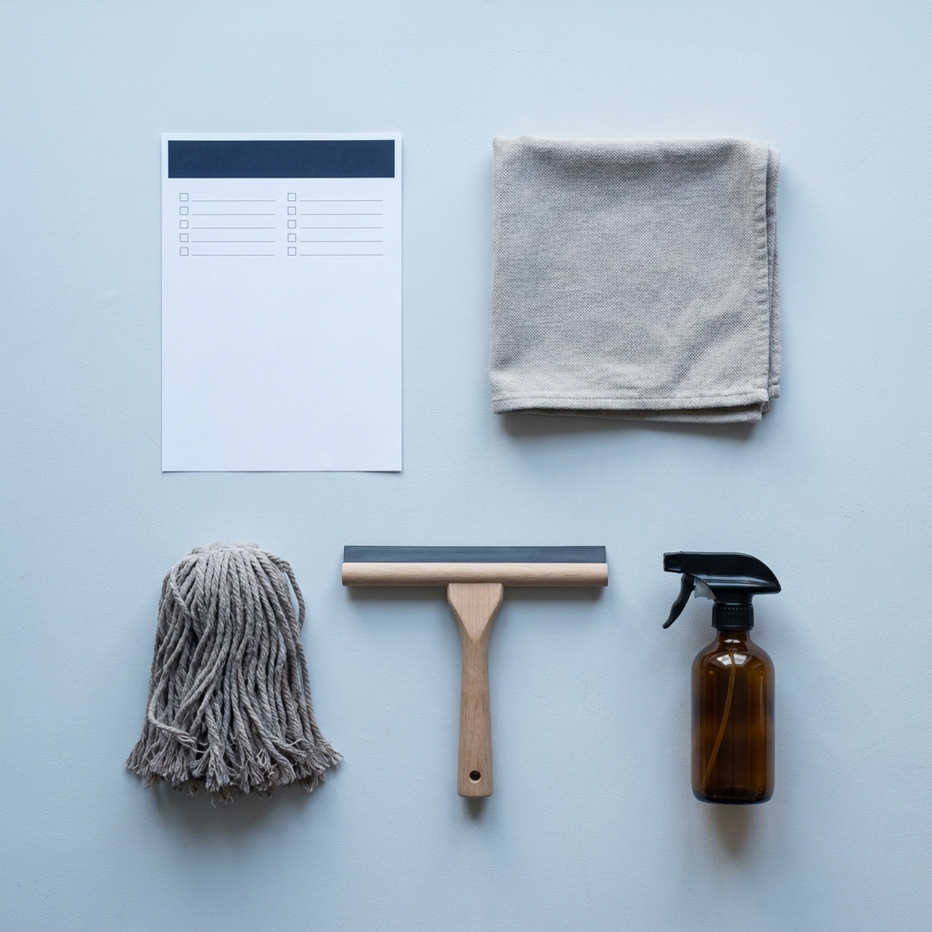 Moodboard Joy Clean — kühles Tageslicht, Kontrollblatt, Ausrüstung